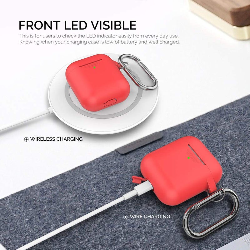 AhaStyle Upgrade Silicone Case Protective Cover [Front LED Visible] Compatible with Apple AirPods 2 & 1 (Red) - Image 2